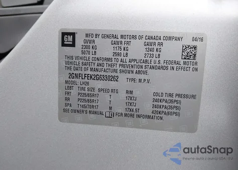 2016 Chevrolet Equinox Lt from USA, damaged, VIN 2GNFLFEK2G6330262